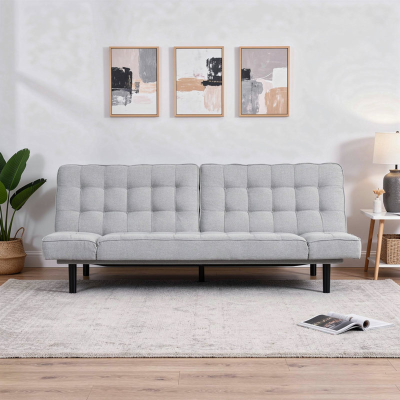 Canapé-lit convertible futon, coussins capitonnés en biscuit, gris 81 po, Light Grey Fabric