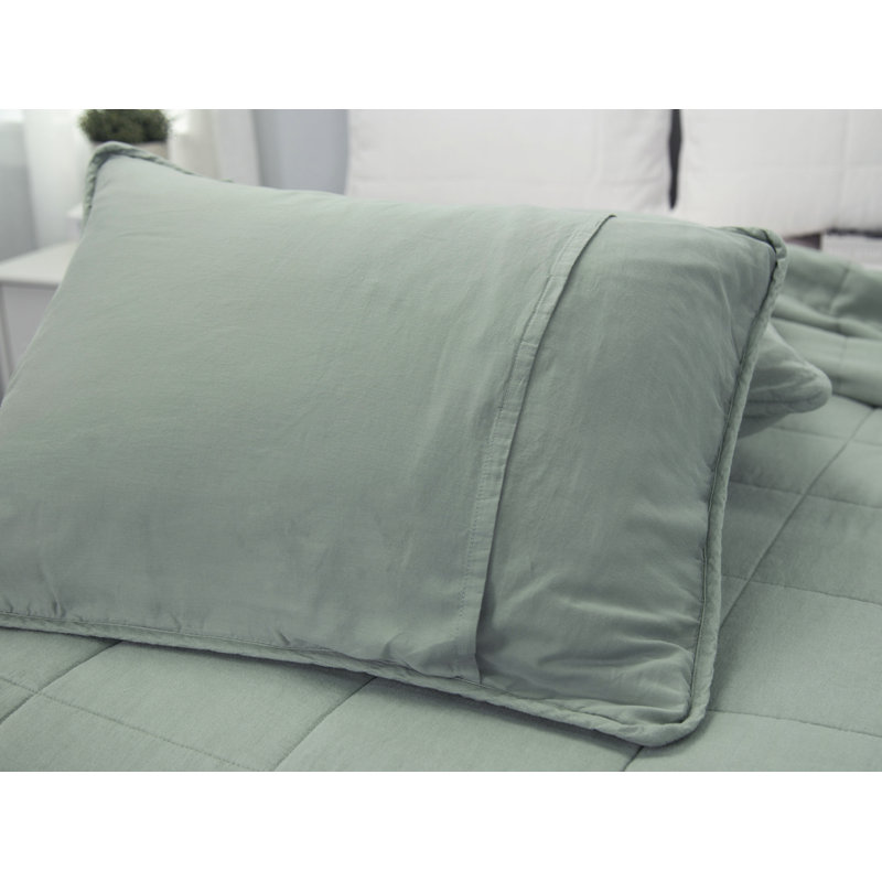 Sage Green Cotton Queen Quilt Set with Pillow Shams