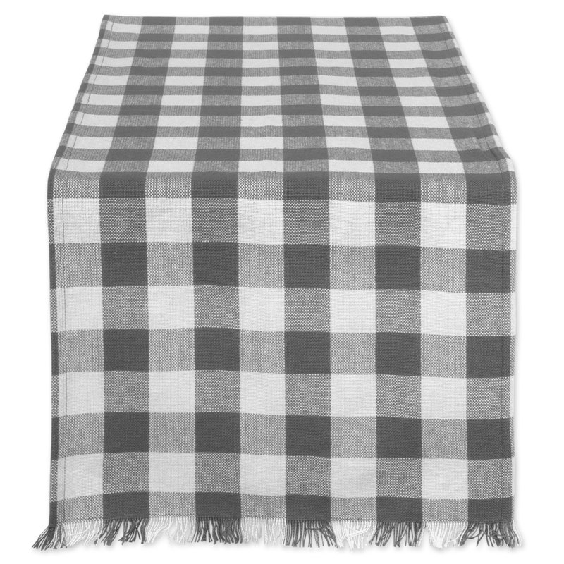 Laszlo Gingham 100% Cotton Table Runner, Gray, 14" L x 72" W