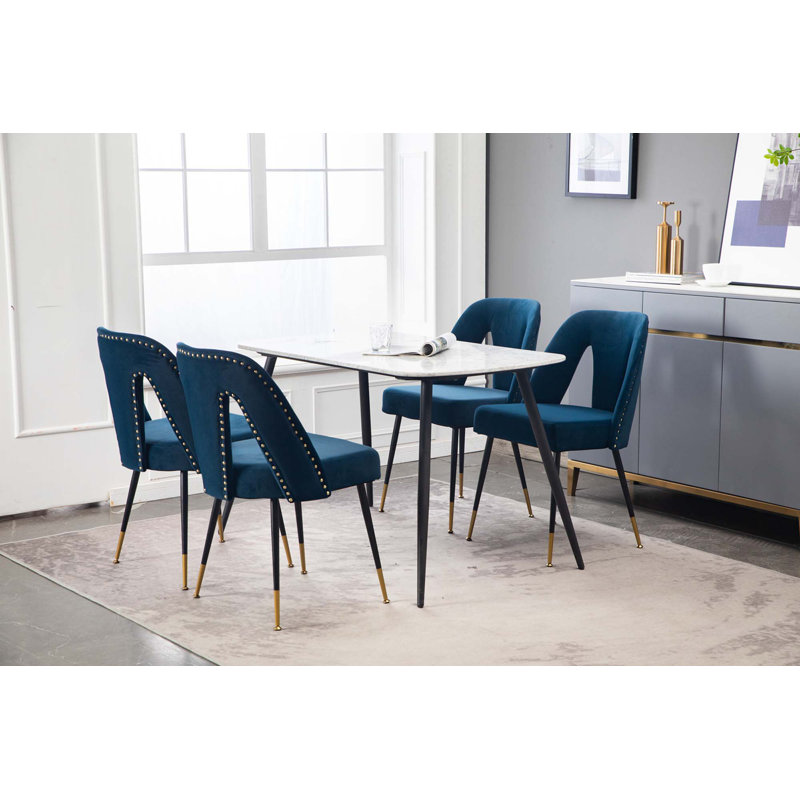 Chaise rembourrée contemporaine en velours, Bleu