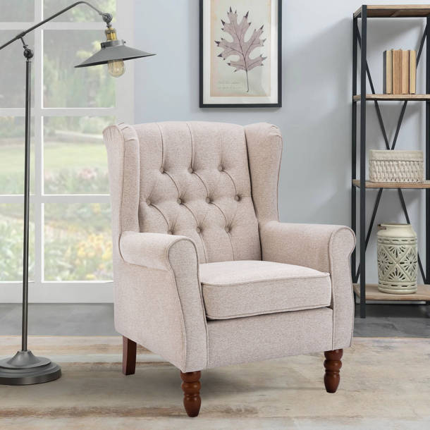 Mercer41 Button-Tufted Small Wingback Accent Chair with Rolled Arm and ...