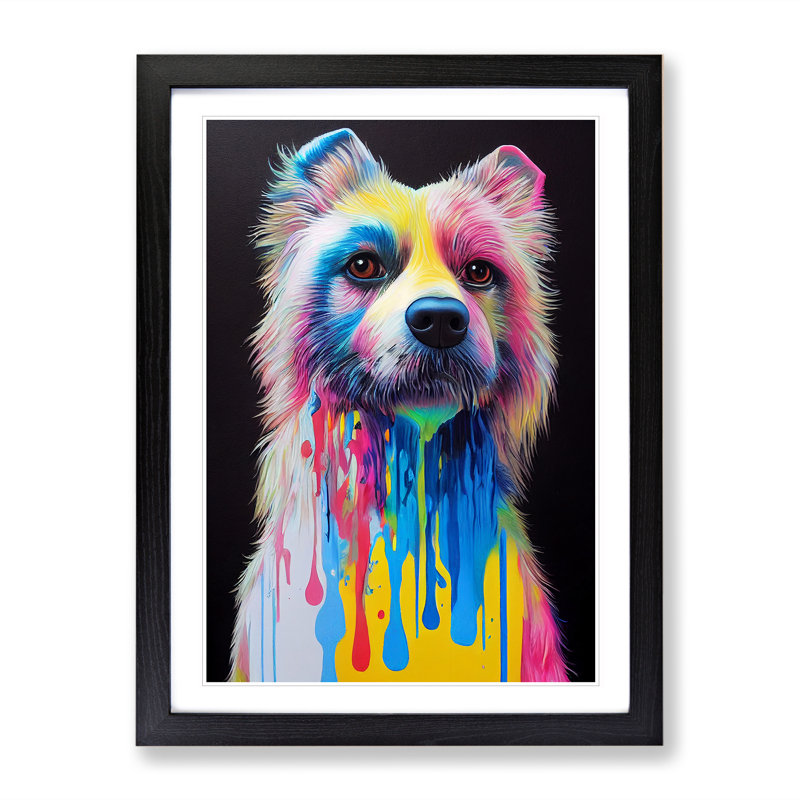 Dripping Paint Dog No.6 Abstract - Wall Art, Black Framed, 64cm H x 46cm W x 2cm D