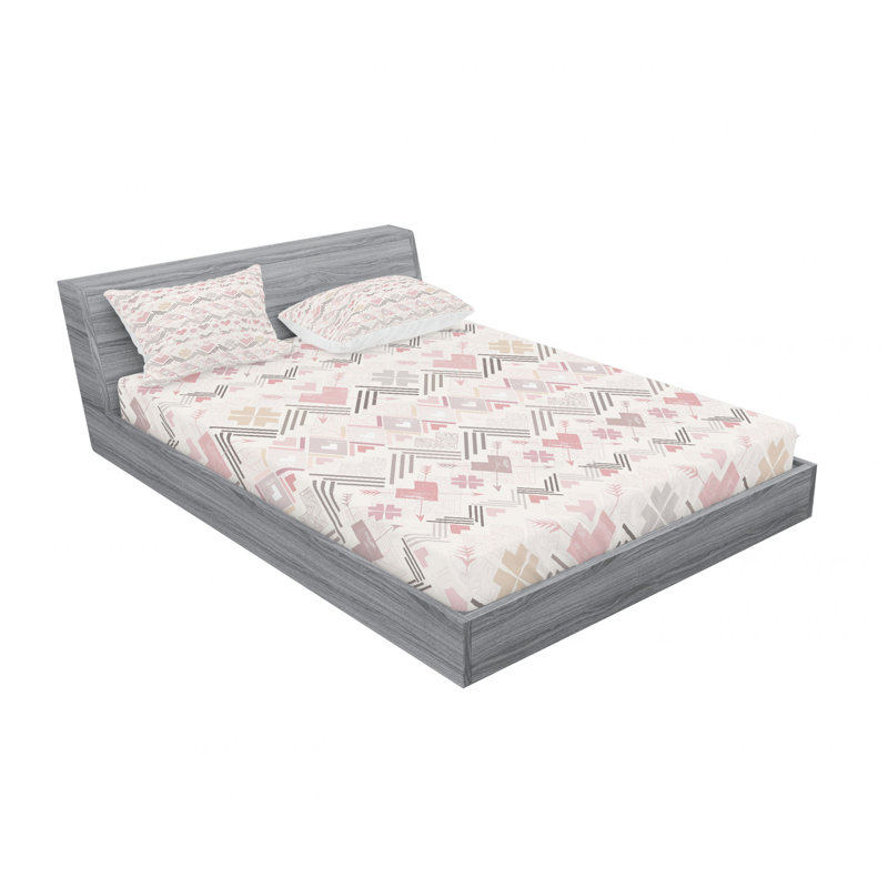 Microfiber Striped Sheet Set, Full Sheet Set with Fitted Sheet, Pink/Black/White Geometric 2