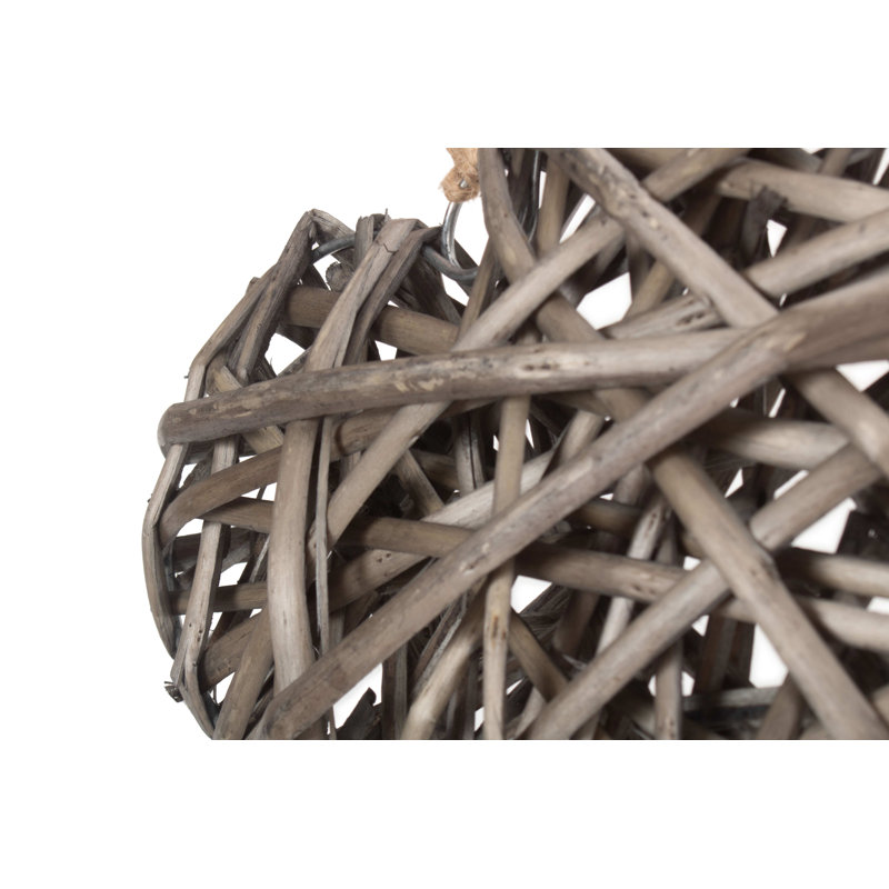 Wicker Heart Shaped Hanging Sculpture, 20cm H x 20cm W x 5cm D