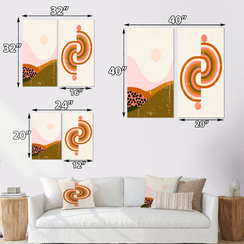 Minimal Abstract Shapes in Retro Colors V - ensemble de 2 impressions, Toile tendue, H 20 po x l 24 po x P 1 po