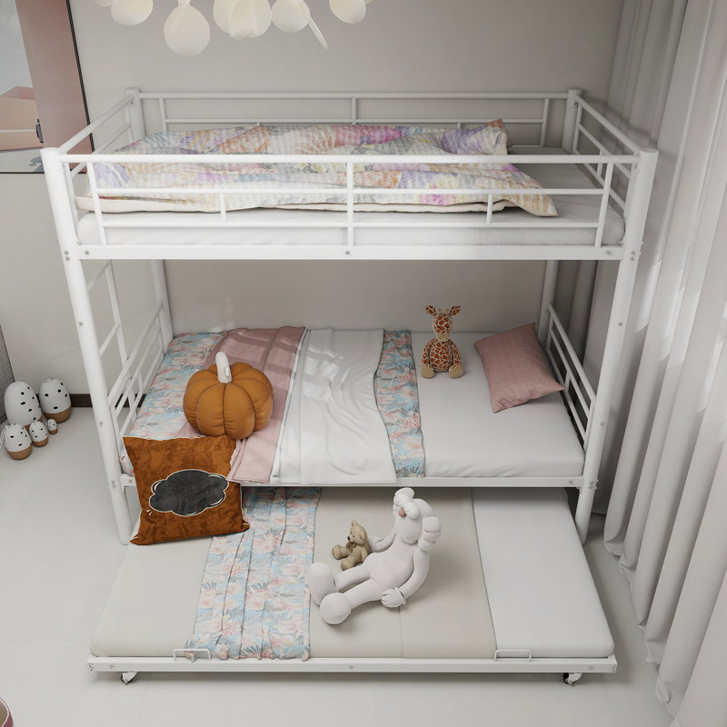 Heavy-Duty Sturdy Meta Bunk Bed/L/ Noise Reduced/ Safety Guardrail/No Box Spring Needed, White