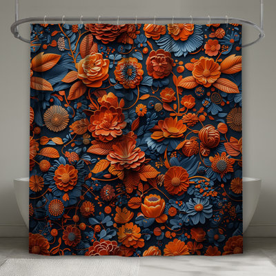 Rideaux de douche orange à motif floral extra longs