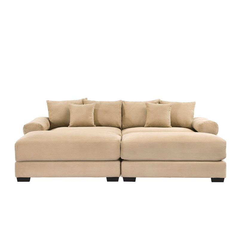 Canapé modulaire surdimensionné en velours côtelé avec 2 repose-pieds et canapé profond, Tan Corduroy
