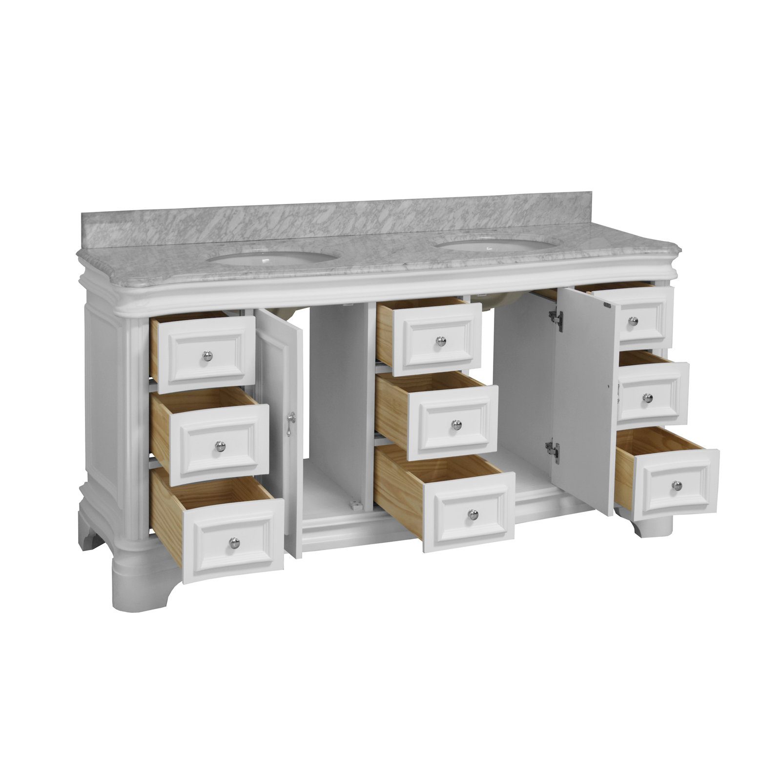Twain 72" Carrara Marble Double Bathroom Vanity, Carrara Marble, White
