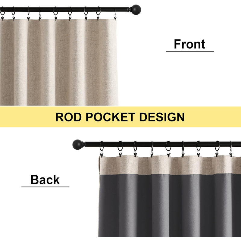 NICETOWN Burlap Vintage 2 Panels Faux Linen 100% Blackout Curtains, Rod Pocket Style, Thermal Insulated & Noise Reducing Drapes for Living Room, Bedroom, Modern, Farmhouse