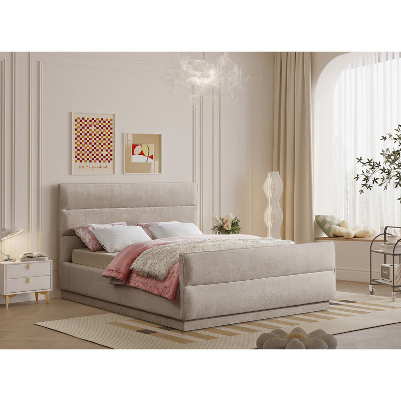 Lit tapissier standard capitonné Paxton, Très grand, Beige Chenille Fabric