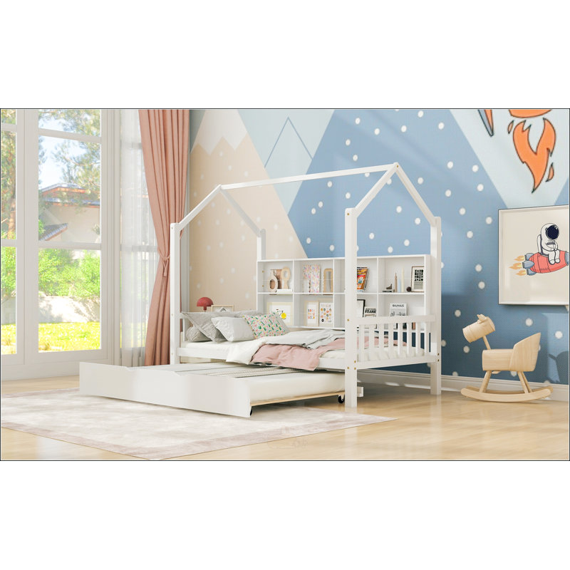 Lit simple en bois avec lit gigogne, Lit simple