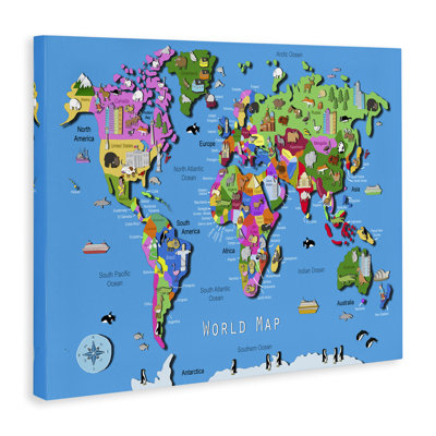 Art éducatif sur toile, carte du monde par Carla Daly