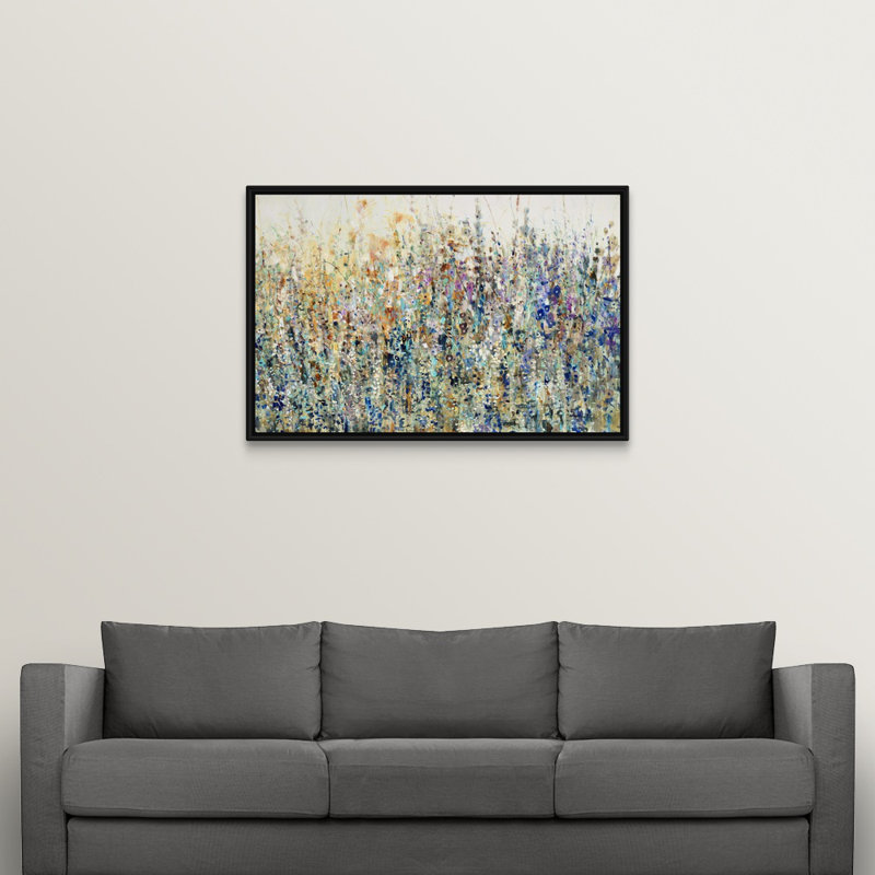 « Thicket Wildflowers » peinture sur toile, Reproduction avec cadre flottant, 33.25" H x 49.25" W, Noir