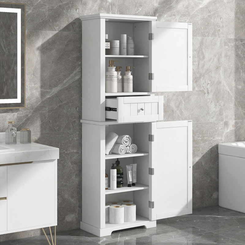 Armoire de rangement de 67,3 po de hauteur avec tiroir et tablette réglable, Blanc