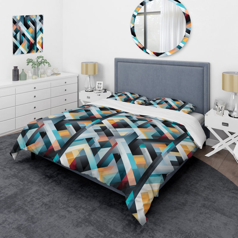 Ensemble de housse de couette géométrique Allanah, Housse de couette simple + 1 taie décorative stan