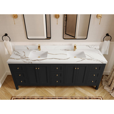 Nashville 84 In. W X 22 In. D Double Sink Bathroom Vanity In Black With 2 In. Quartz