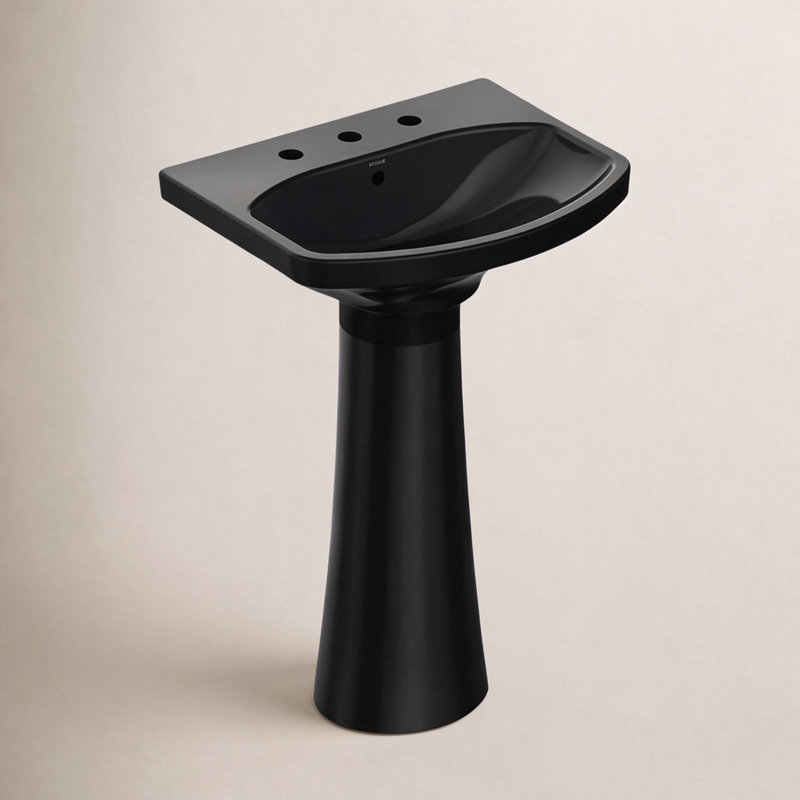 Cimarron® 26.81" Vitreous China U-Shape Pedestal Bathroom Sink with Overflow, Black , 8'' Centers