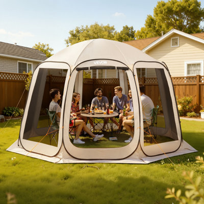 Screen House Tent, 12 x 11 ft, 10-12 Person Pop Up Screen Tent, Portable Screened in Canopy with Carry Bag, Netting Sides, Ground Stakes, for Garden, Patio, Backyard, Outdoor Activities, Beige