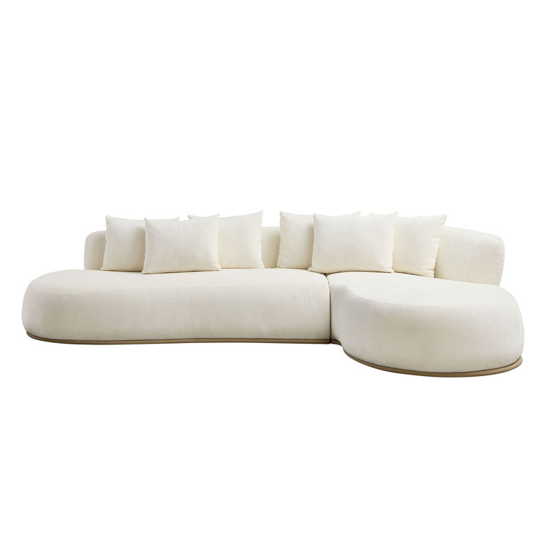 Canapé luxueux et confortable beige pour salon élégant - mélange de cuir et de polyester