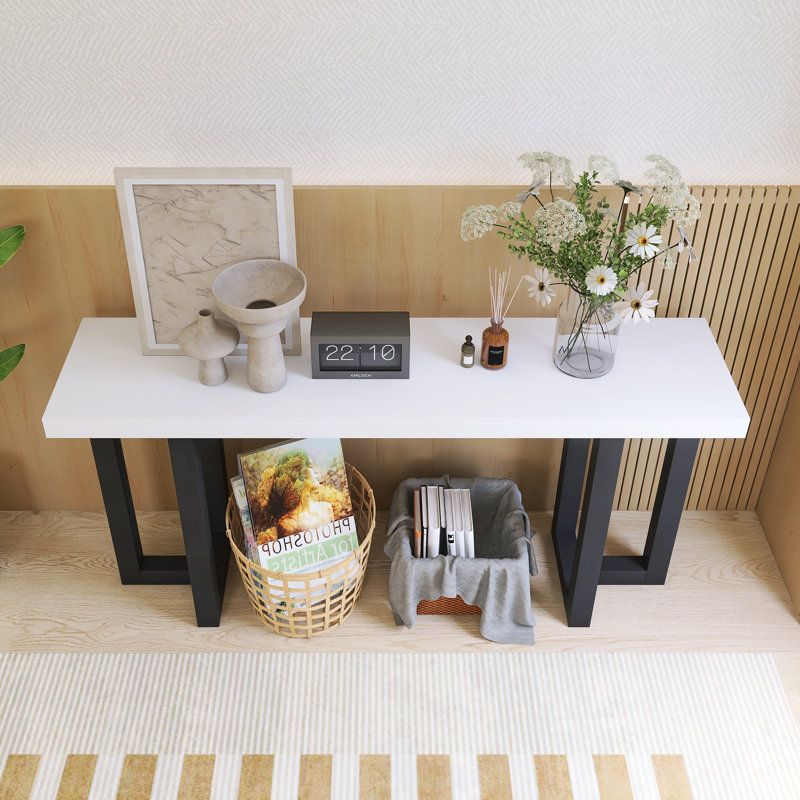 63.00'' Console Table With Solid Pine Legs, White/Black