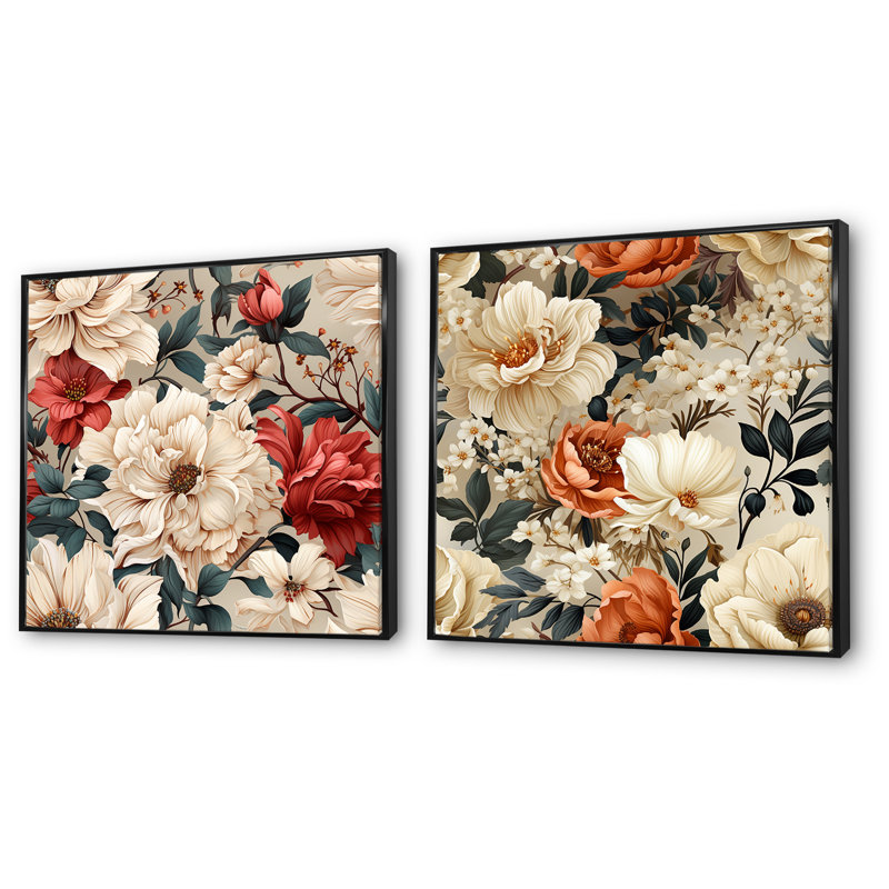 Lia - Ensemble de 2 reproductions d'art sur toile florales, Cadre flottant noir, H 30 po x l 61 po x P 1 po