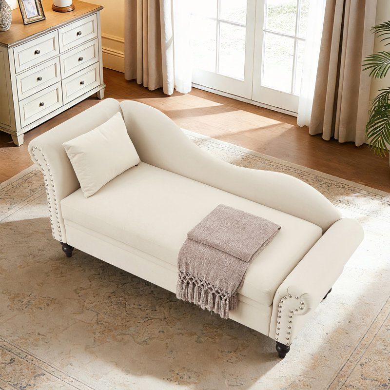 Chaise longue avec rangement et coussin, Beige