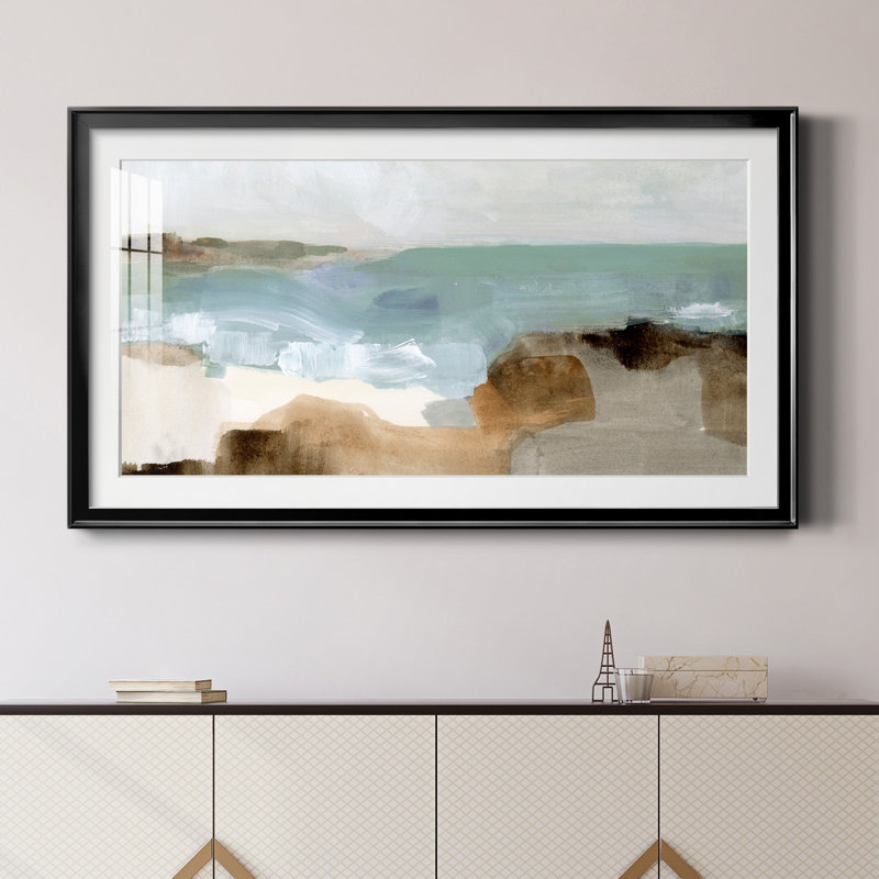 «Ocean Sigh III» - peinture encadrée, H 14,5 po x l 26,5 po x P 1,5 po, Papier encadré noir, Blanc