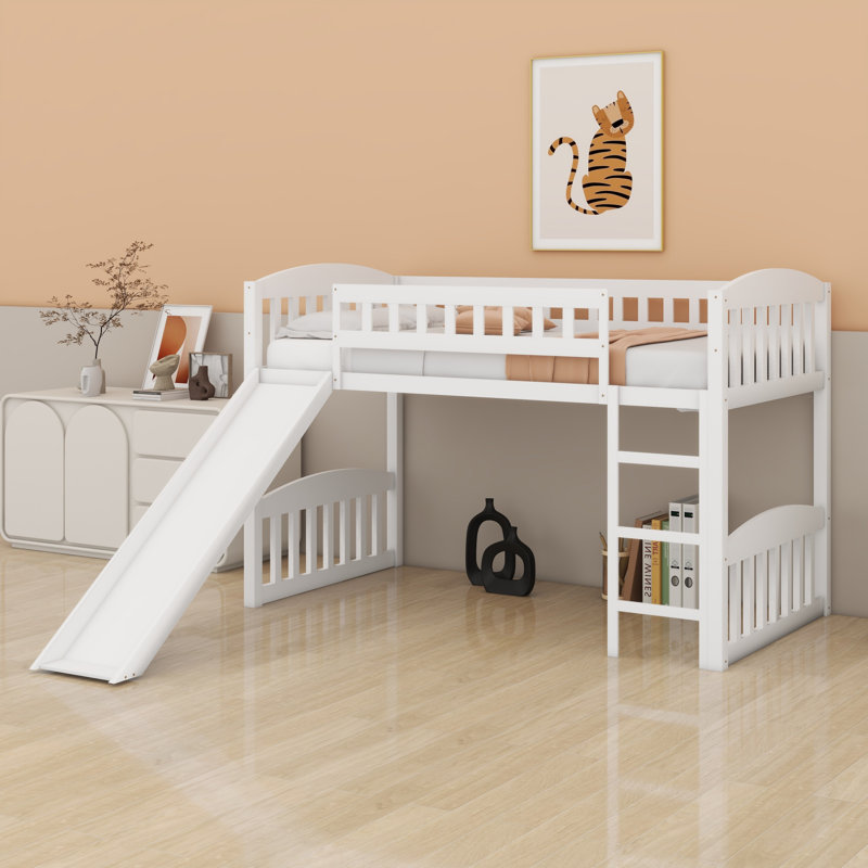 Lit mezzanine avec glissoire et échelle, Blanc