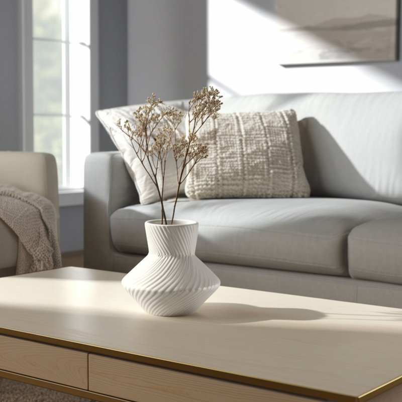 Meyke Contemporary Stoneware and Ceramic Vase with Sculptural Textured Design and Modern Curved Silhouette for Sleek Decorative Display