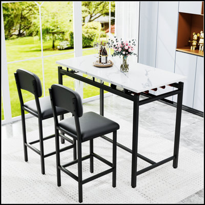 Ensemble de table de salle à manger 3 pièces à hauteur de bar avec 2 chaises rembourrées pour les petits espaces et les appartements modernes, pour le petit déjeuner et le pub