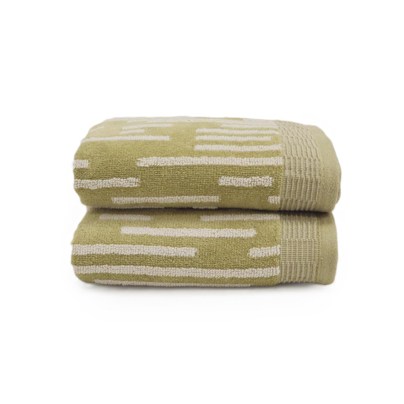 100% Cotton Striped Hand Towels - Set of 2, Green