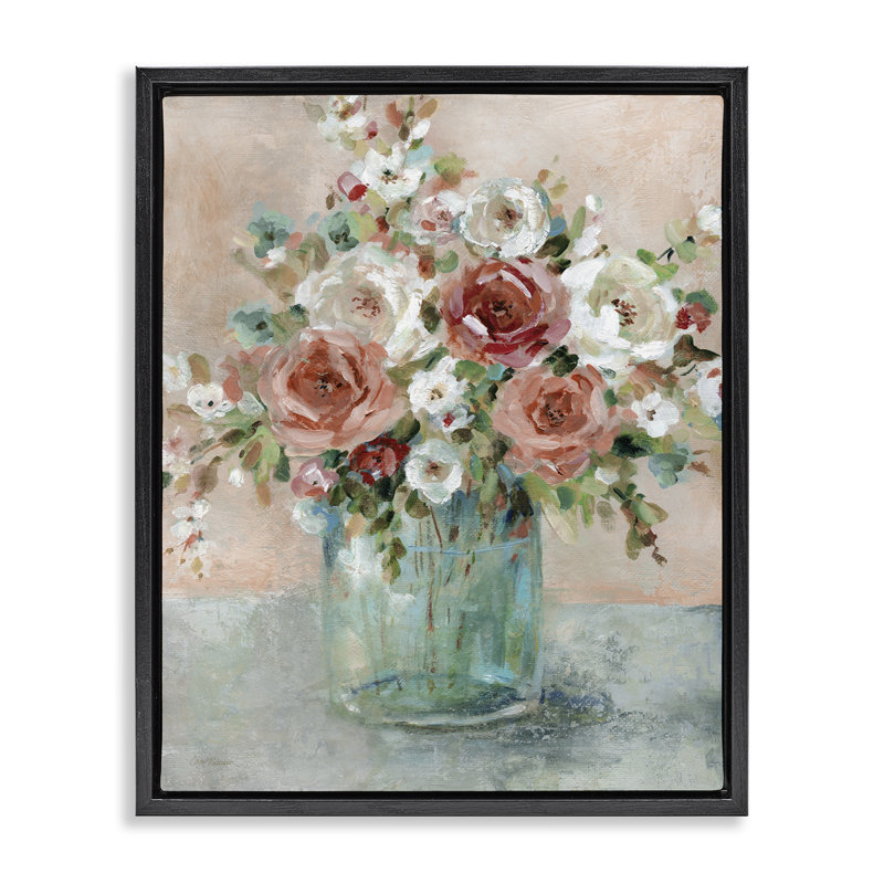 Cadre flottant roses rouges et blanches, design par Carol Robinson, Cadre flottant noir de jais, H 21 po x l 17 po