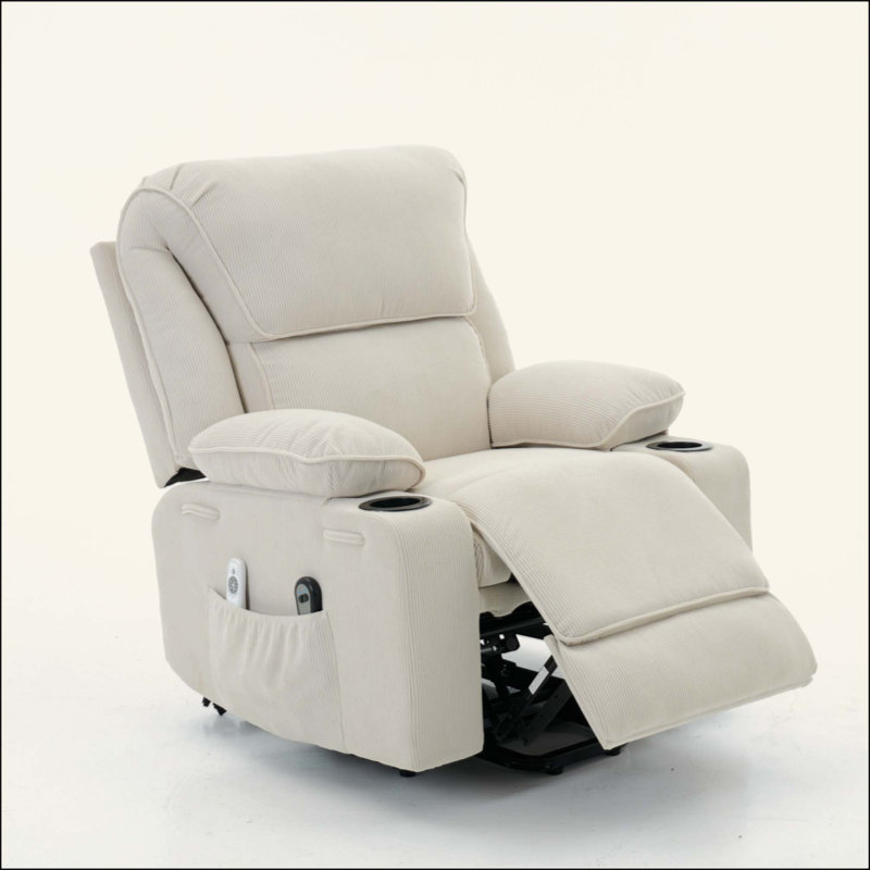 Fauteuil inclinable chauffant et massant télécommandé, pour personnes âgées, Ivoire ivoire