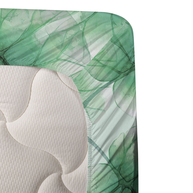Ambesonne Watercolor Botany Sheet Set 4 Pcs Retro Boho Bloom, Twin Sheet Set with 1 Pillowcase, Shamrock Green Floral