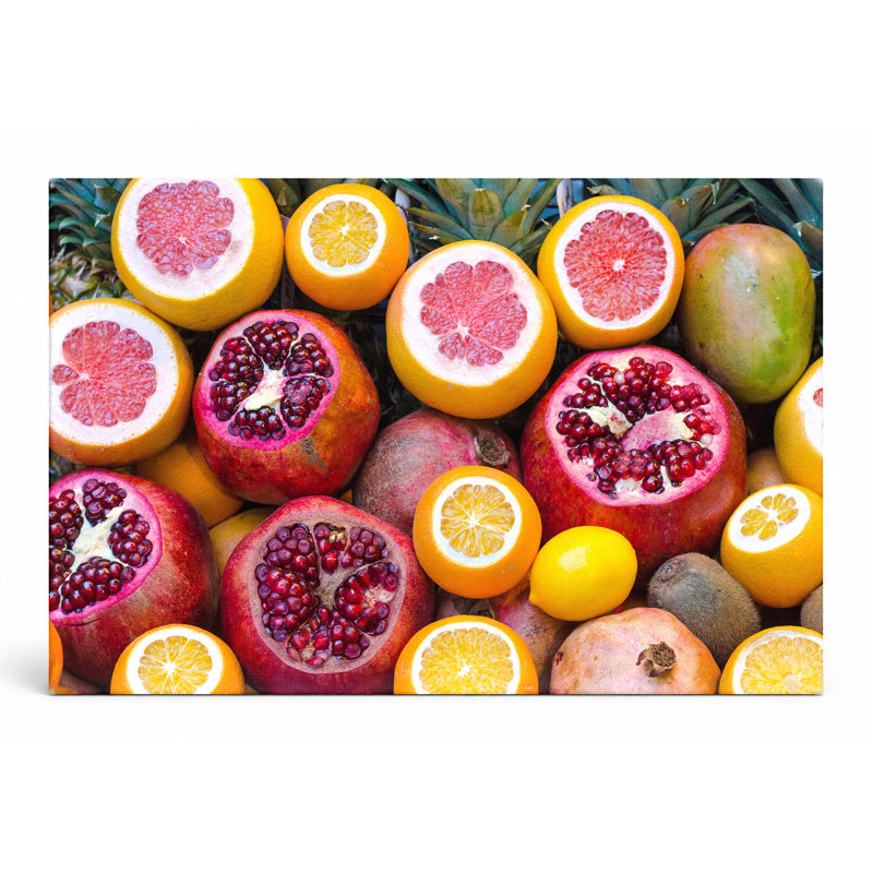 Art tropical sur toile, "Tropical Fruit Abundance", 14" W x 11" H