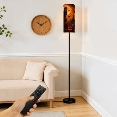 Floor Lamp  Owl Tree Stump Glowing Jack-o'-lanterns Full Moon Halloween Scene Dimmable Modern Standing Lamp with Remote Control Footswitch Bulb Lampshade Tall Pole Corner Lamp for Living Room Bedroom Office
