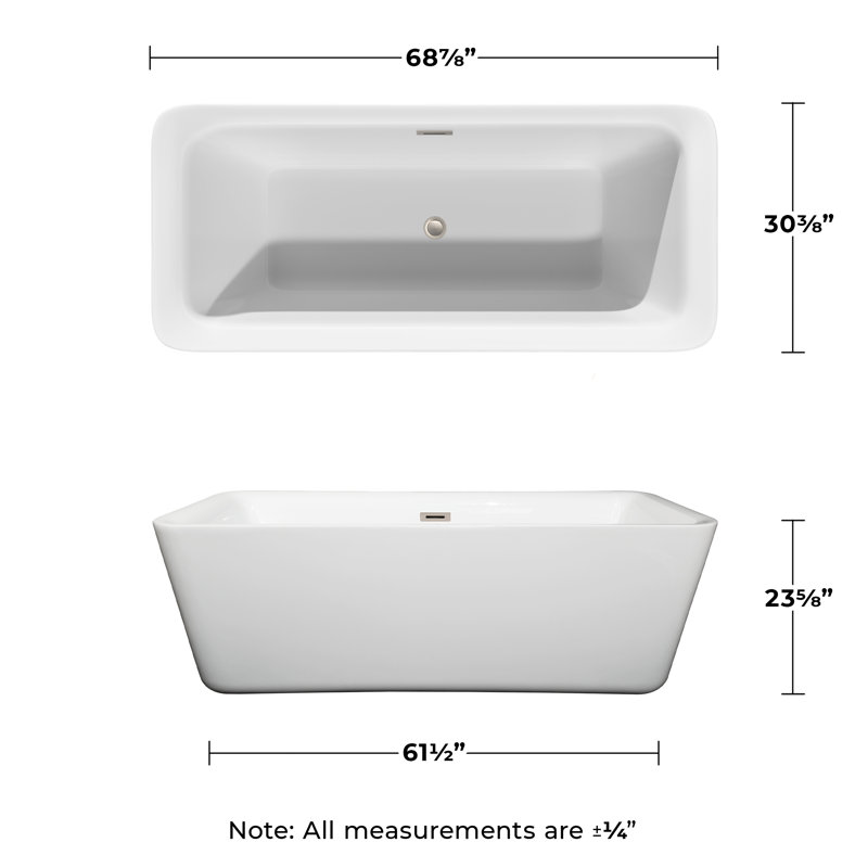 Emily 69'' x 30'' Soaking Acrylic Bathtub, Brushed Nickel