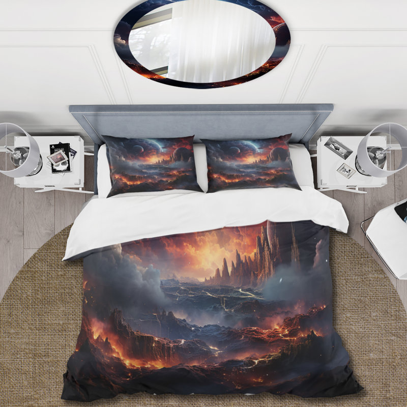 Ensemble de housse de couette orange et noir en microfibre / polyester Space Dreams II