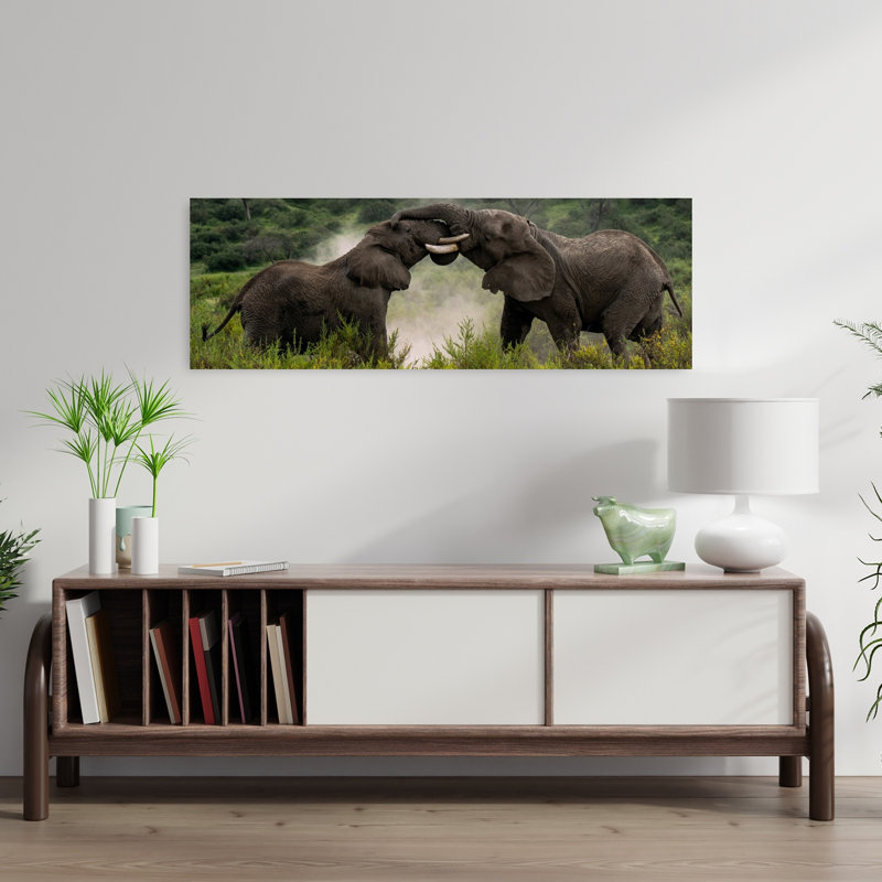 «Powerful Elephant Interaction», art mural contemporain, H 12 po x l 36 po