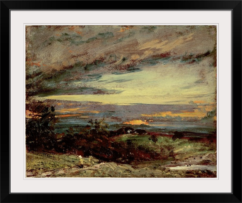 Étude au coucher du soleil de Hampstead, regardant vers Harrow par John Constable - reproduction imprimée, Cadre noir