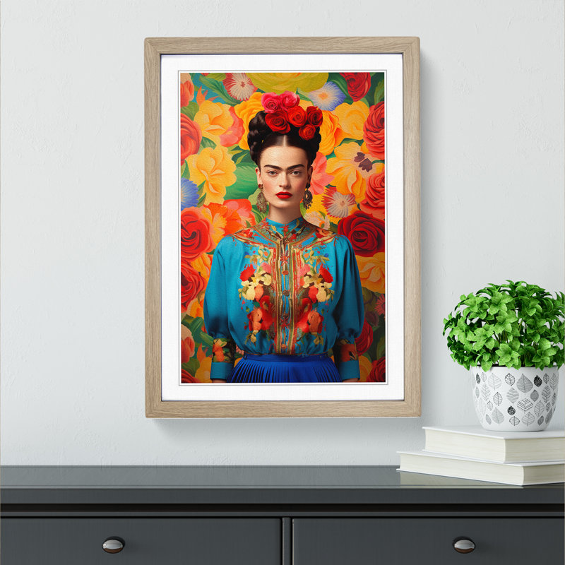 Frida Kahlo Colour Field - Framed Print, 64cm H x 46cm W, Oak Framed