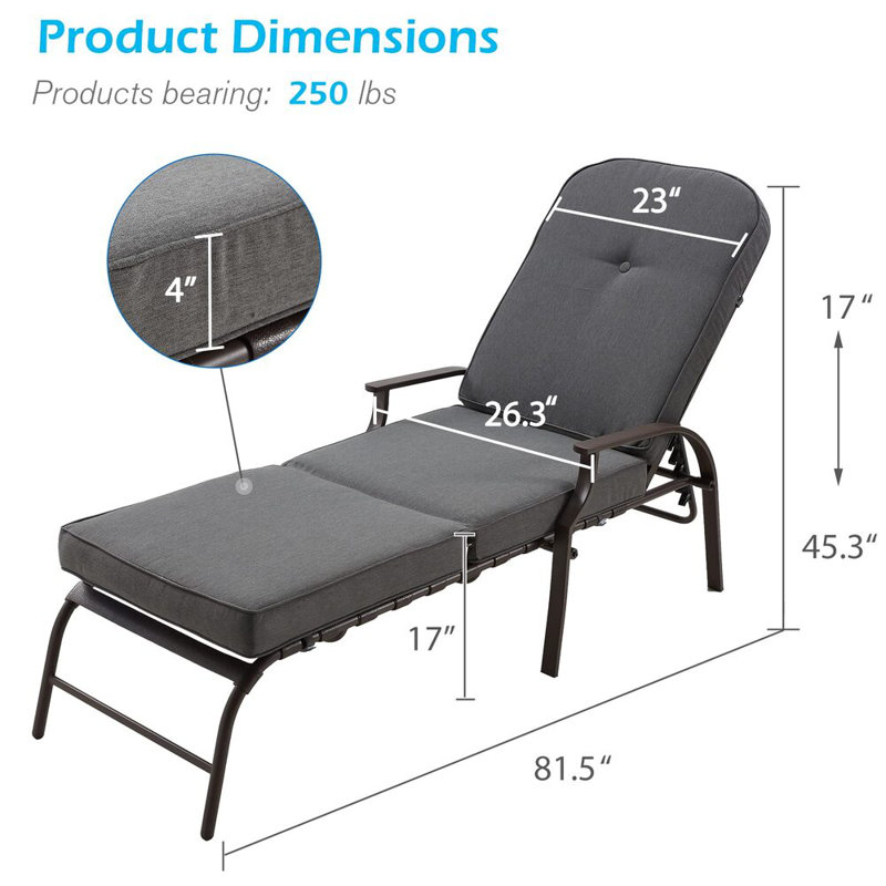 Adjustable Outdoor Chaise Lounge Chair, Gray