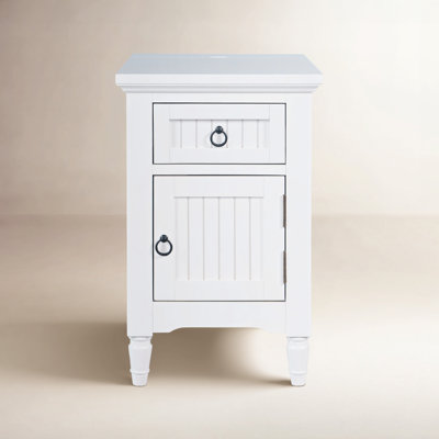 Pearce Modern Farmhouse USB Charging Storage Cabinet Chairside End Table - White