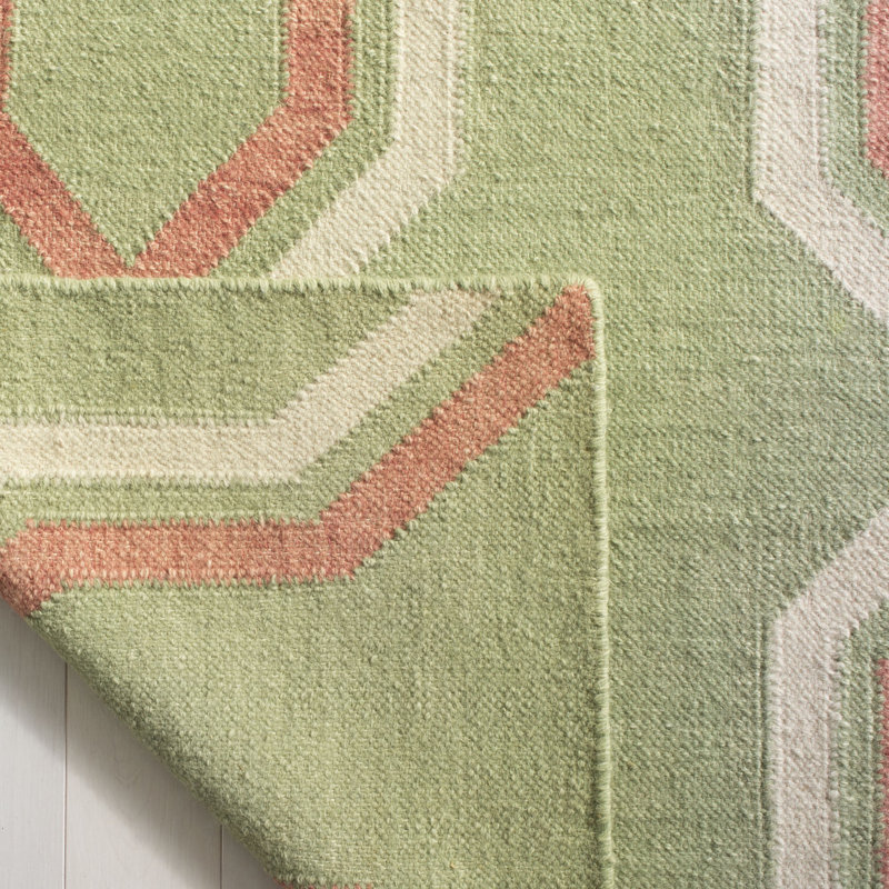 Tapis géométrique en laine / coton tissé à la main Rodgers - orange / vert, Rectangle 9 pi x 12 pi