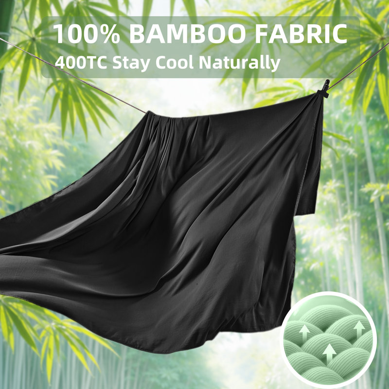 4 Piece King Size Sheet Set, 100% Rayon Derived from Bamboo Sheet Set, Cooling & Breathable, Luxury Silky Soft, Deep Pocket up to 16", Dark Gray
