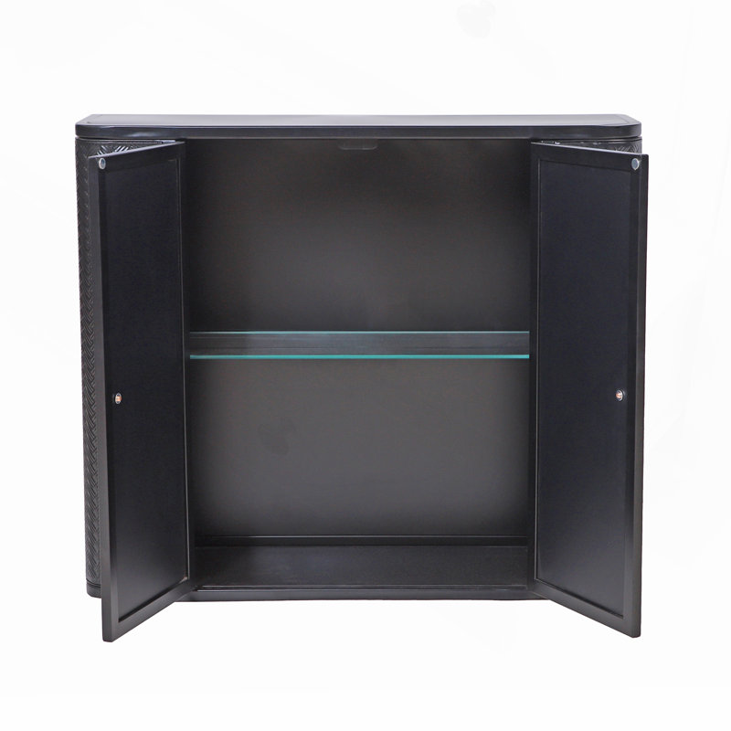 Armoire de salle de bain murale polyvalente avec portes en miroir et tablette ouverte pour le rangement, Noir antique