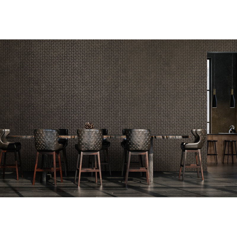 Urban Classics Collection Soho Metallic Industrial Grid Wallpaper Roll, Tan