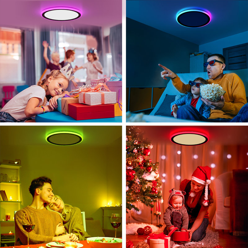 LED Dimmable RGB Flush Mount Ceiling Light with Remote Control