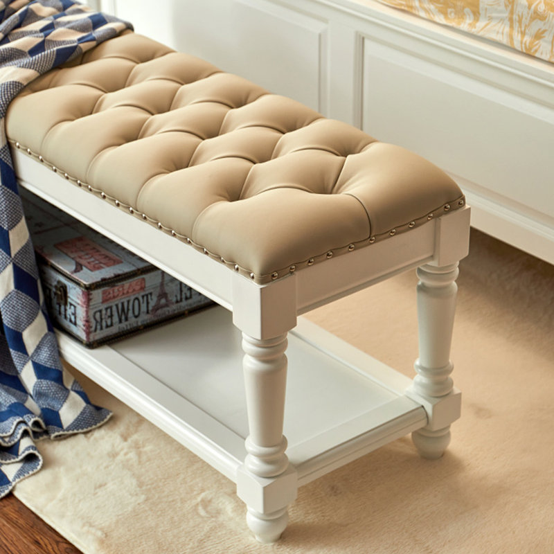 Banc de rangement pour chaussures en bois blanc, Blanc / beige